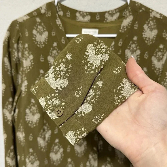 Garnet Hill Olive Green Floral Drop Waist Dress Women’s Size 2 Button Up Pockets - Picture 5 of 11